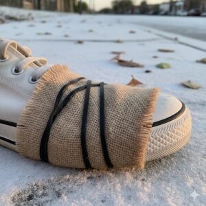 靴底に布を当て輪ゴムで巻いた画像