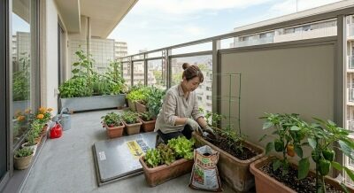 ベランダ家庭菜園に土を入れる