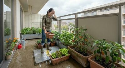 家庭菜園でベランダが水浸し